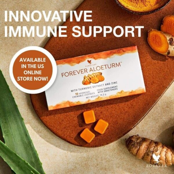 Forever AloeTurm Hydrogel Lozenges with Turmeric & Zinc for Immune Support 10 Count Refreshing Mint Flavor Dietary Supplement
