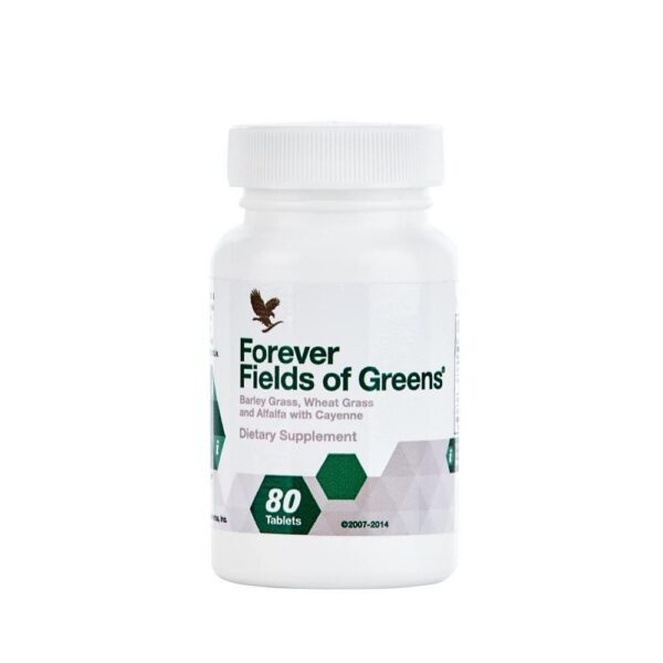 Forever Fields Of Greens - Detoxifying Green Superfood with Barley Grass Wheat Grass & Alfalfa 80 Tablets Gluten-Free