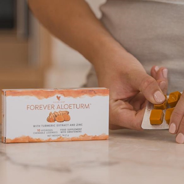 Forever AloeTurm Hydrogel Lozenges with Turmeric & Zinc for Immune Support 10 Count Refreshing Mint Flavor Dietary Supplement