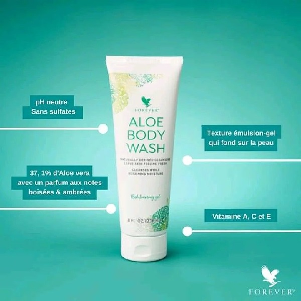Forever Aloe Body Wash - Gentle & Powerful Cleansing with Aloe, Sulfate-Free, pH Balanced, Vitamins A C E, Rich Foam, 8 fl oz, Argan Oil & Jojoba Extract