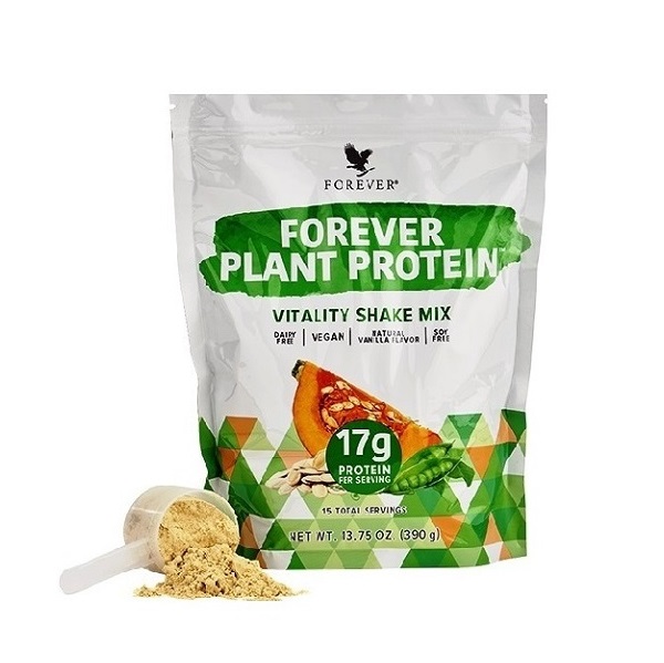 Forever Plant Protein Vitality Shake Mix 17g Protein per Serving Vegan Dairy-Free Soy-Free Natural Vanilla Flavor Edible Supplements