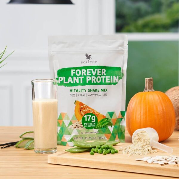 Forever Plant Protein Vitality Shake Mix 17g Protein per Serving Vegan Dairy-Free Soy-Free Natural Vanilla Flavor Edible Supplements