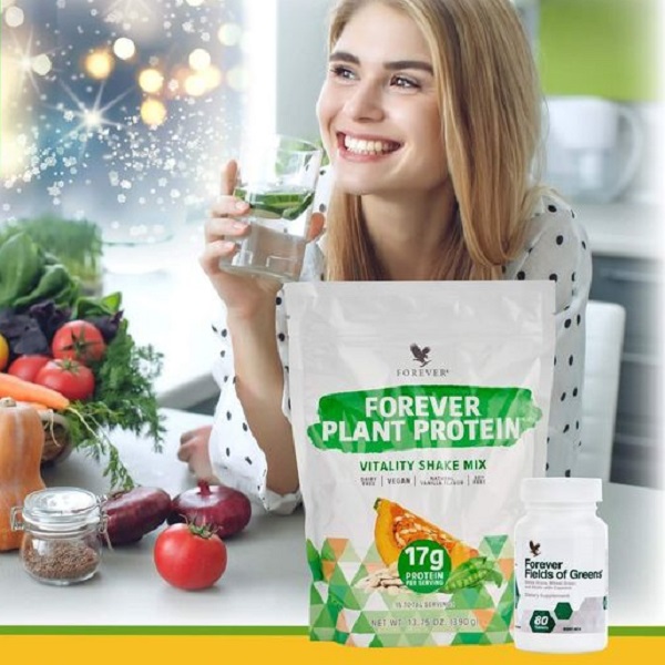 Forever Plant Protein Vitality Shake Mix 17g Protein per Serving Vegan Dairy-Free Soy-Free Natural Vanilla Flavor Edible Supplements