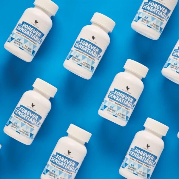 Forever Sensatiable Chewable Tablets Lemon-Vanilla Flavor 64 Tablets Natural Ingredients Oat Bran Honey Sorbitol for Fitness Health