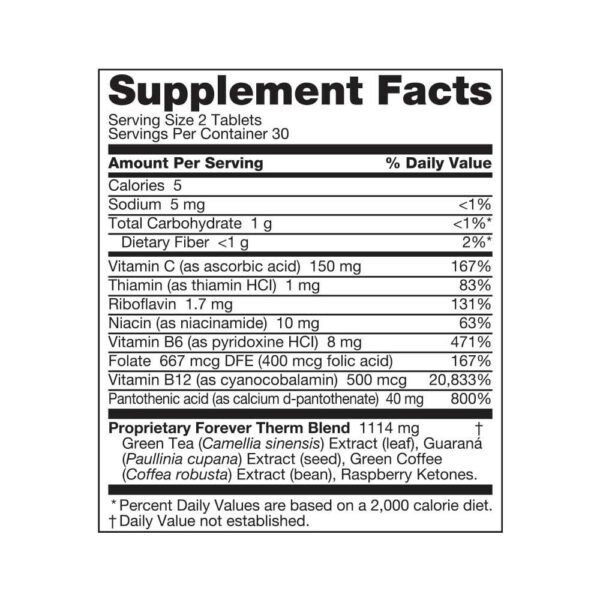Forever Therm Dietary Supplement 60 Tablets US Attribute 2014 Edition Edible Vitamin for Healthcare and Fitness