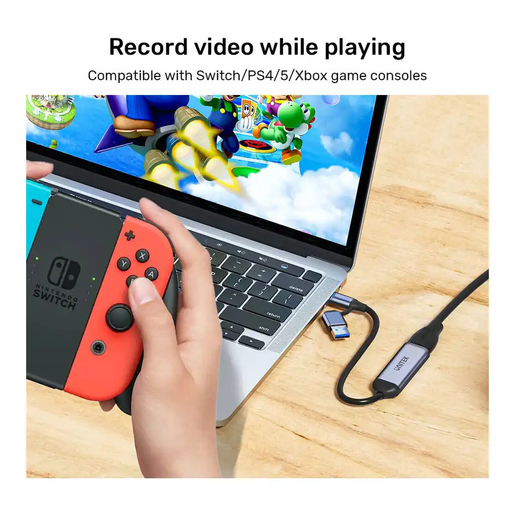 Unitek V1167A HDMI to USB-C/A Capture Card, 4K30 Input and 1080p30 Output, Black - Image 4 Unitek V1167A HDMI to USB-C/A Capture Card, 4K30 Input and 1080p30 Output, Black