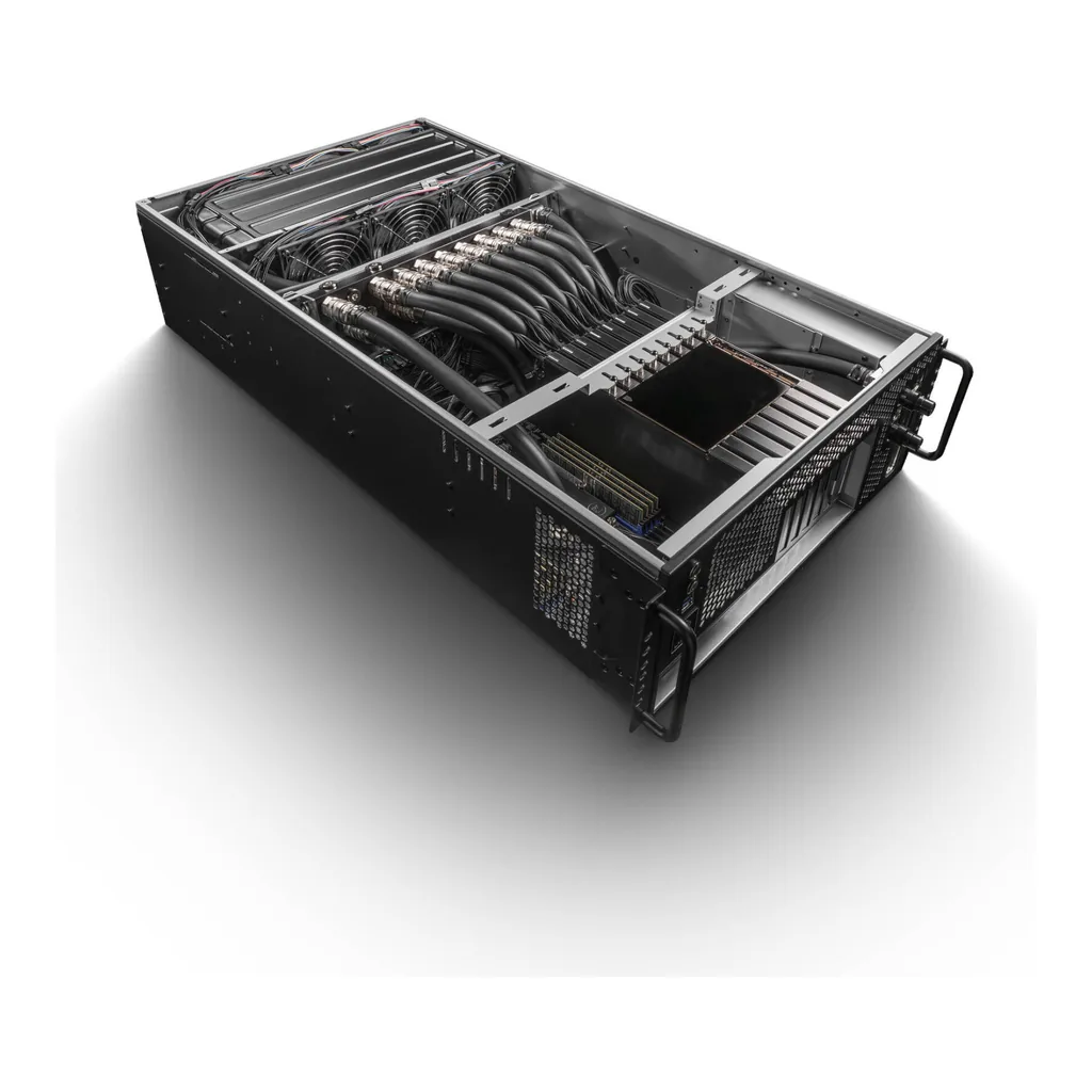04b944e8a306694db05796e4cf127b33-hi.jpg AI Neural Matrix 4U GPU SERVER - Threadripper PRO 9995WX (96C/192T), 6x NVIDIA H200 NVL 148GB + RTX A400 4GB, 512GB DDR5 ECC 6400Mhz RAM, 8TB Gen5 NVMe SSD, 5x 2000W Platinum PSU, Custome WaterCooled