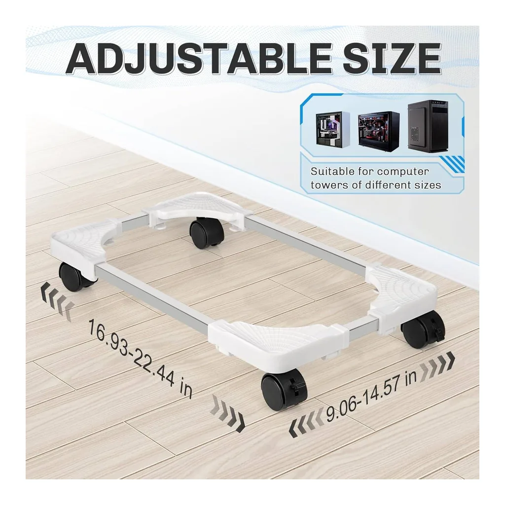 Liitrton Mobile CPU Stand Adjustable Computer Tower Stand with 4 Caster Wheels Fits Most PC, White | MCVTSZIGBD - Image 2 Liitrton Mobile CPU Stand Adjustable Computer Tower Stand with 4 Caster Wheels Fits Most PC, White | MCVTSZIGBD