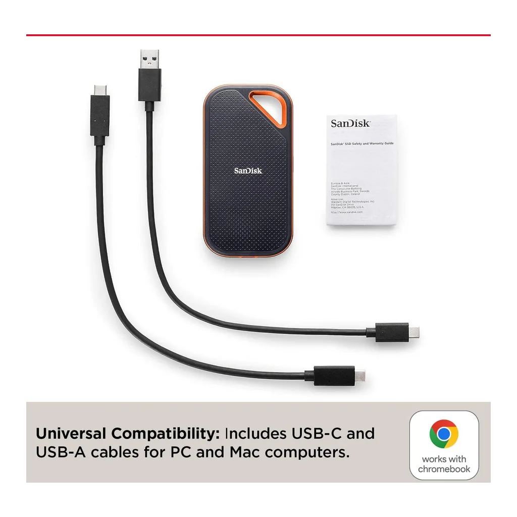 04e1c3be9606e6949fe59454b6f4659c-hi.jpg SanDisk 2TB Extreme Portable SSD, USB 3.2 Gen 2 x2, Up to 2000MB/s Read & Write Speeds, 256-Bit AES Hardware Encryption, Carabiner Loop, IP65, Black/Orange | SDSSDE81-2T00-G25
