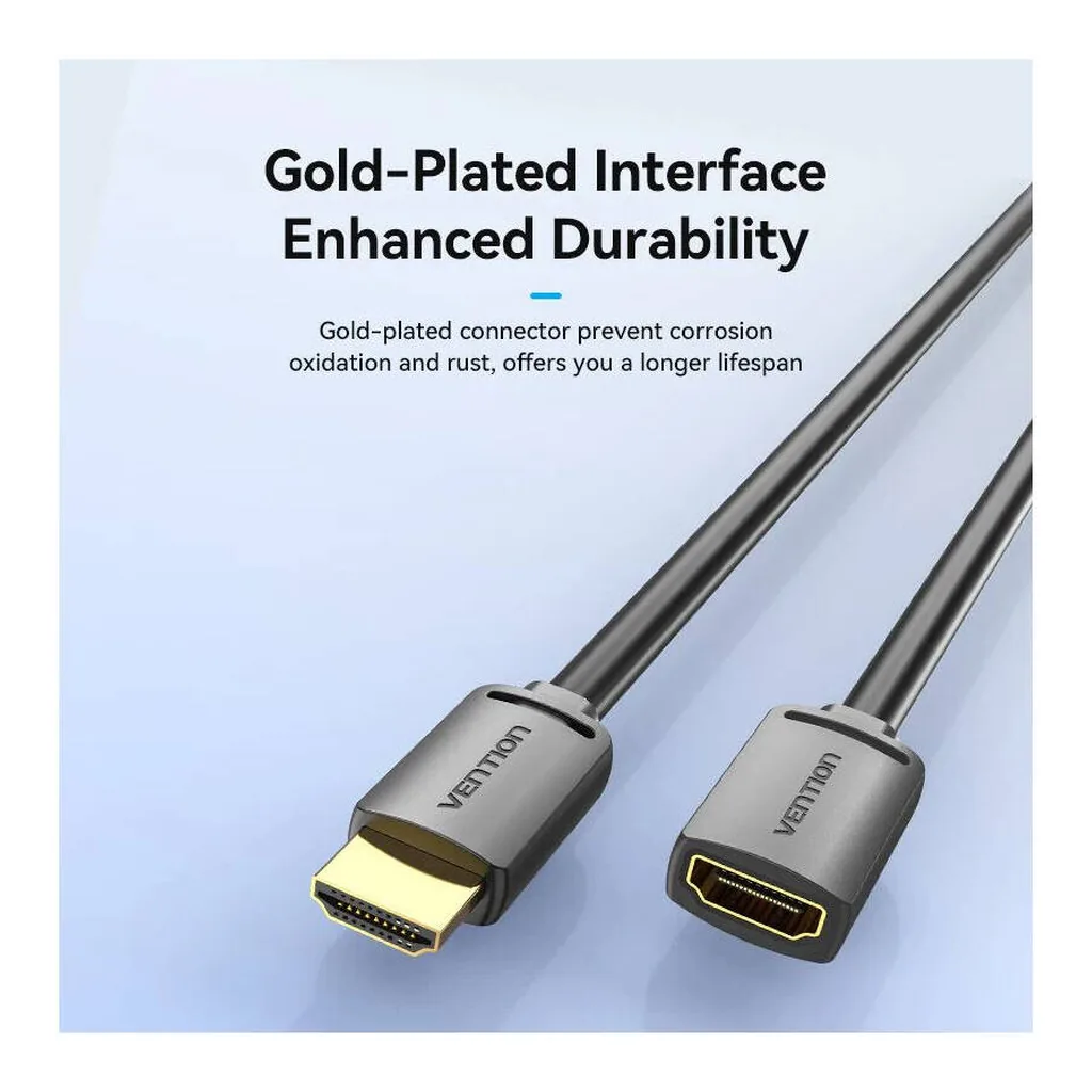 051898d1bec1ae13a6d3a18989d8250f-hi.jpg Vention HDMI Extension Cable, 4K@60Hz Resolution, 3D Viewing Effect, Support HDR, Synchronized Audio And Video Output, No Delay And No Flicker, 5 Meter Cable Length, Black