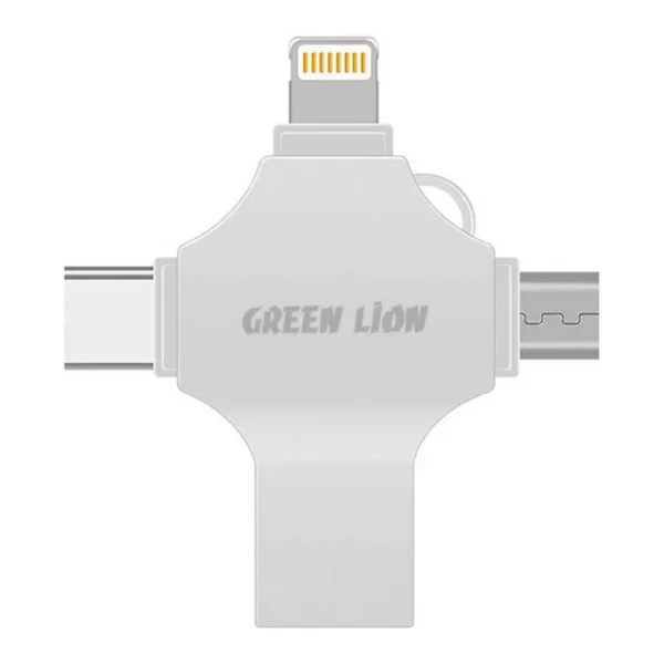 0645b1f43240539434de7bc99246e3b8-hi.jpg Green Lion 4-In-1 USB Flash Drive, 64GB Capacity, USB 3.0 High-Speed, Lightning, USB-C, Micro USB & USB-A, Metal Build, Plug-And-Play, Multi-Device Storage Solution, Silver | GN4IN1USB64SL