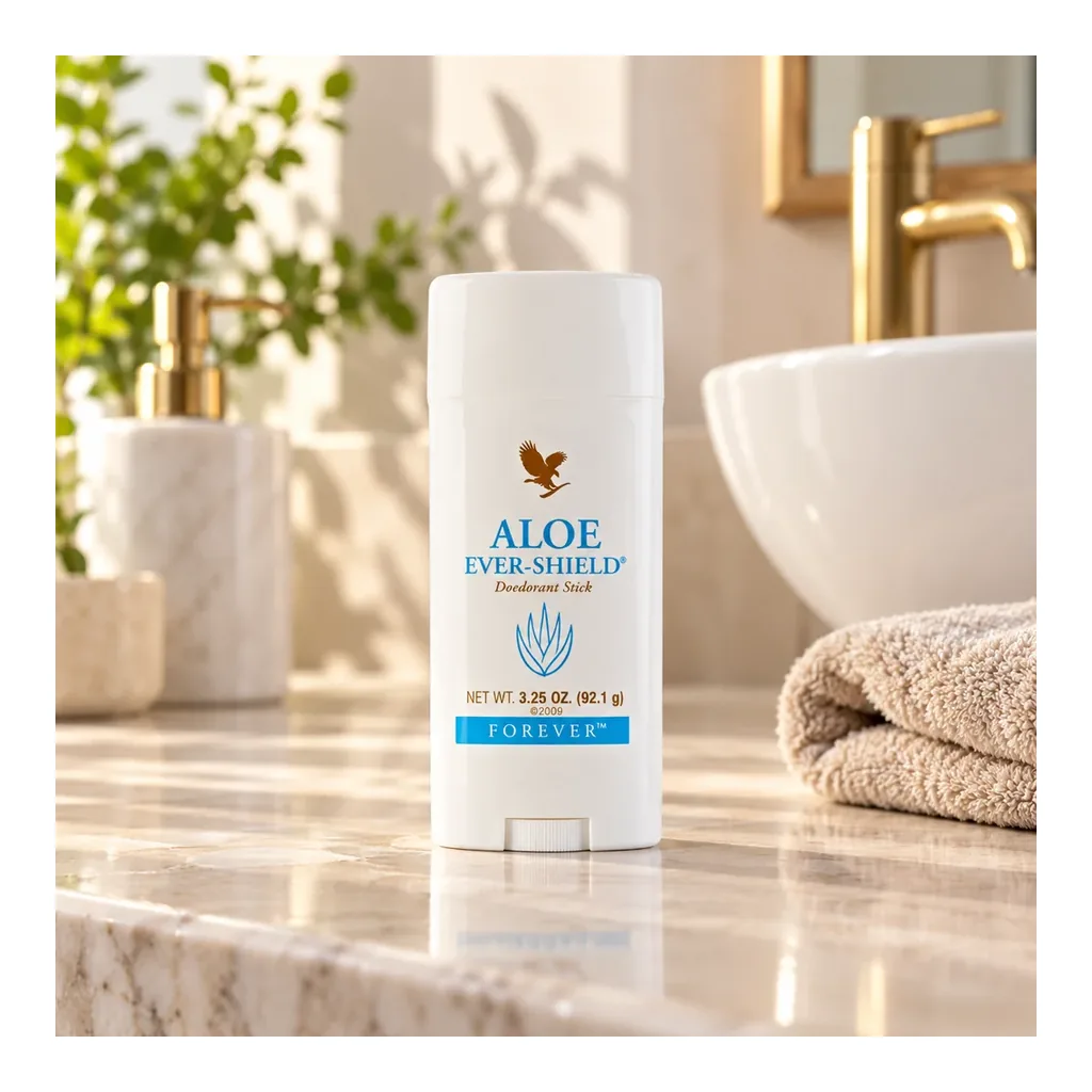 Forever Aloe Ever-Shield — Bathroom lifestyle Forever Aloe Ever-Shield on bathroom vanity