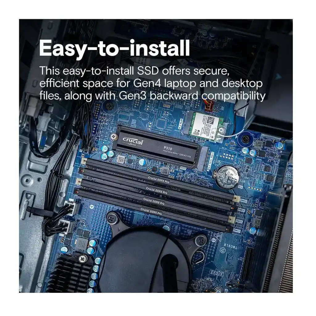 06f0121e6a54c31421ced51c39b7b7b6-hi.jpg Crucial P310 Internal SSD with Heatsink, 1TB Storage Capacity, M.2 2280 Form Factor, PCIe 4.0 Interface, Up to 7100 MB/s Sequential Read & 6000 MB/s Sequential Write Speed, Black | CT1000P310SSD5