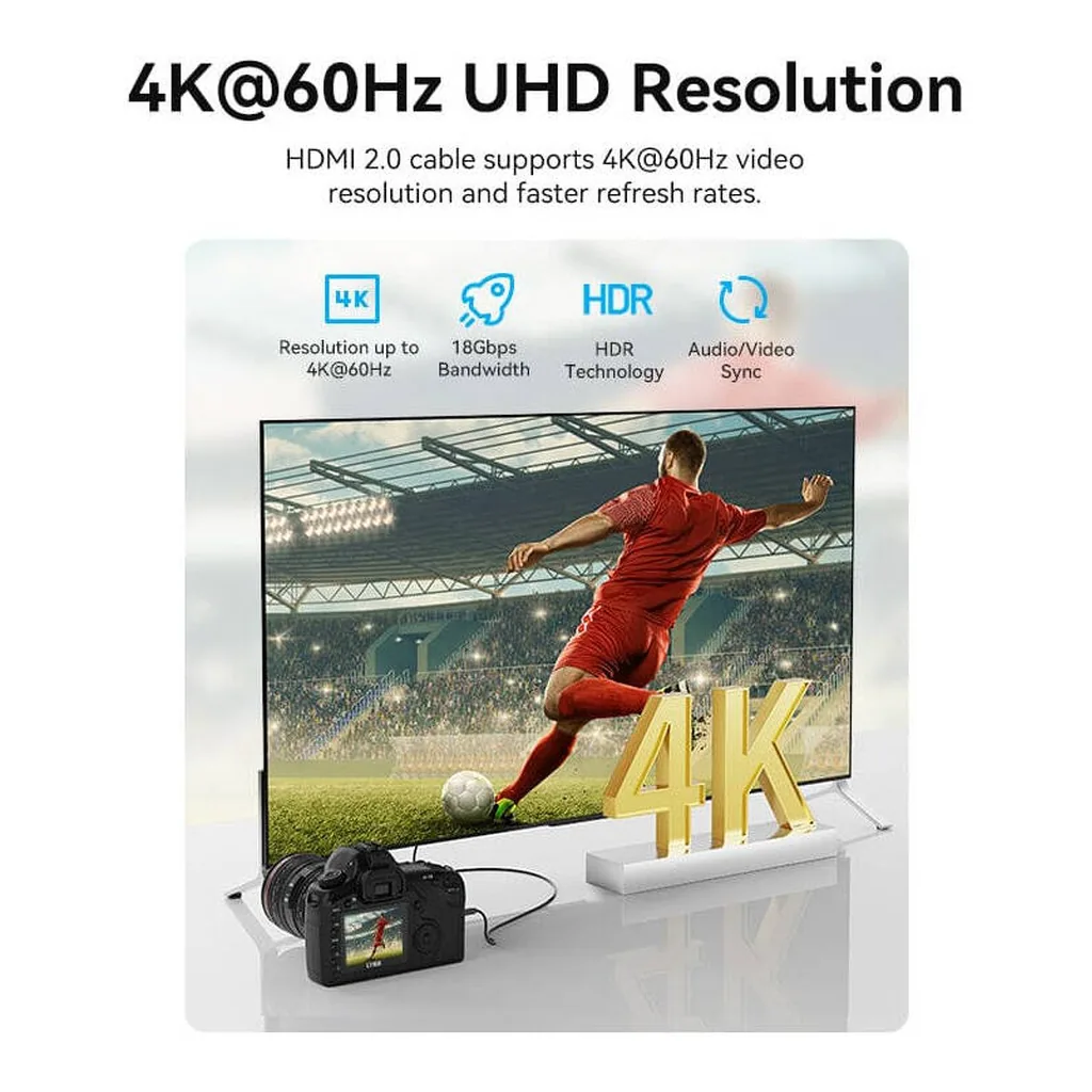 072c6bea0907a0c1f0538e5f6a8295a8-hi.jpg Vention HDMI-C Male to HDMI-A Male 4K HD Cable, 4K@60Hz Resolution, 3D Visual Effects, Supports HDR, Audio-Video Synchronized Output, No Lag, No Screen Flicker, 2 Meter Cable Length, Black