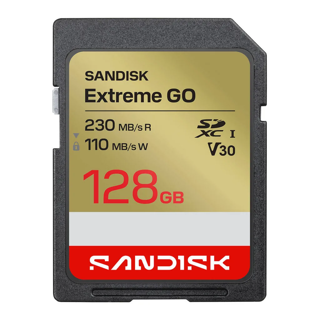 0854833fd505f2820a3f9afff5b6b858-hi.jpg SanDisk 128GB Extreme GO SD UHS-I Card, Up to 230MB/s Per Second Read Speed, 110MB/s Per Second Write Speed, DSLR Cameras, Mirrorless Cameras, Laptops | SDSDXGN-128G-GNCIN