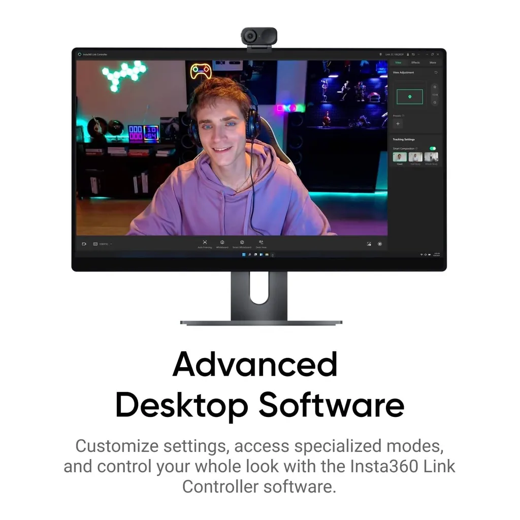 08d27ac5efd0454af0f7a0d7b77f91f5-hi.jpg Insta360 Link 2 PTZ Dual Axis Gimbal AI-Powered 4K Webcam with 1/2" Sensor, Pro Audio, Gesture Control, HDR, AI Tracking, Desk View and Streamer Mode, Built-in Privacy Protection