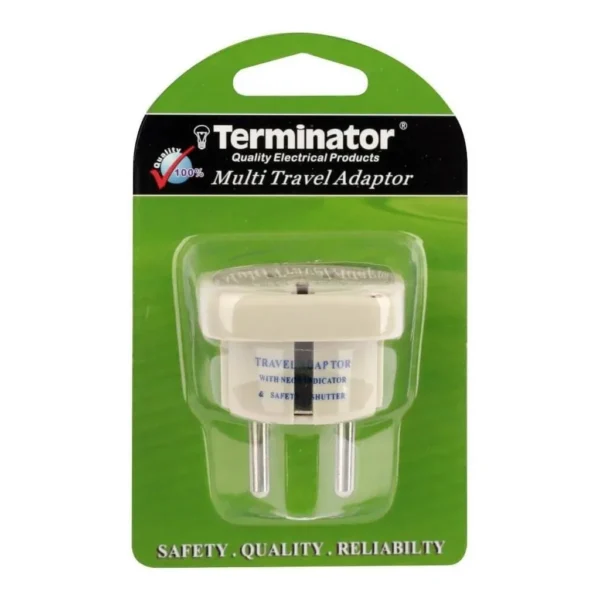 0a46c622381c1a23abb84a4badcd9ba8-hi.jpg Terminator Multi Travel Adaptor Suchko To Universal Power Adapter UK/US/AU to EU Converter With Shutter & Indicator (TL15)