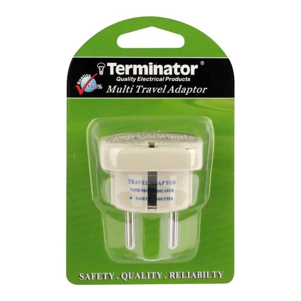 0a46c622381c1a23abb84a4badcd9ba8-hi.jpg Terminator Multi Travel Adaptor Suchko To Universal Power Adapter UK/US/AU to EU Converter With Shutter & Indicator (TL15)