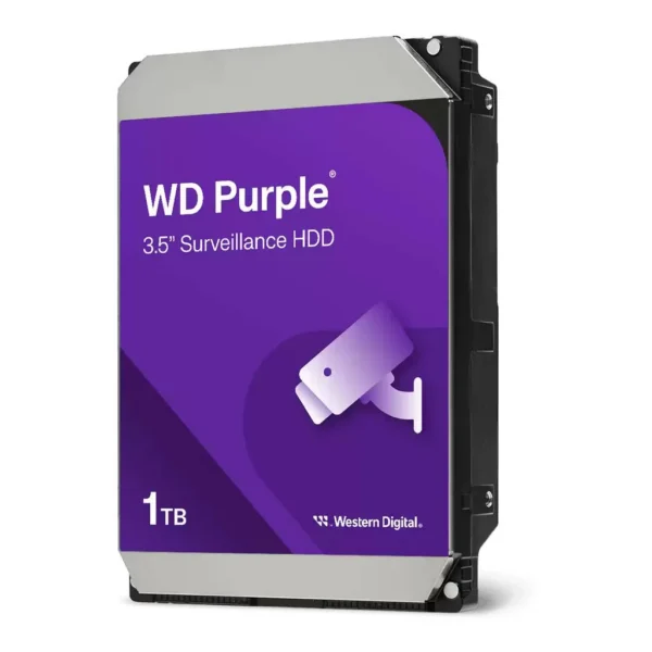 0b0e315bd1e9713e8837ed7cc353bf3a-hi.jpg Western Digital Purple Surveillance HDD, 1TB, 3.5" SATA, 5400RPM, 64MB Cache, 110MB/s, CMR, AllFrame Technology, 180TB/yr, 64 HD Cameras, 0°C to 65°C | WD11PURZ