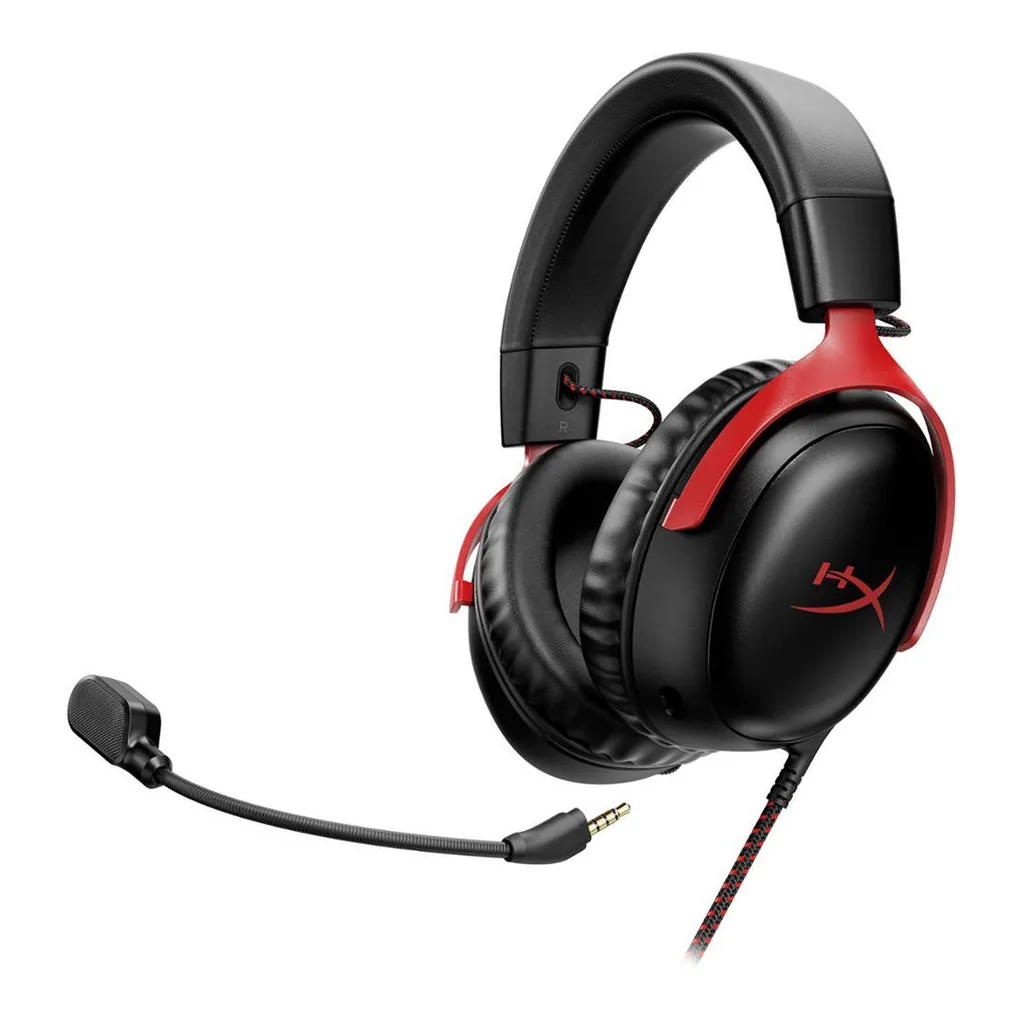 0bb580c82866380376dc77e66277e17f-hi.jpg HyperX Cloud III Wired Gaming Headset, For PC / PS5 / PS4 / Xbox Series, Angled 53mm Drivers, Noise Cancelling, With LED Mic Mute Indicator, 10Hz-21kHz Frequency Response, Black/Red
