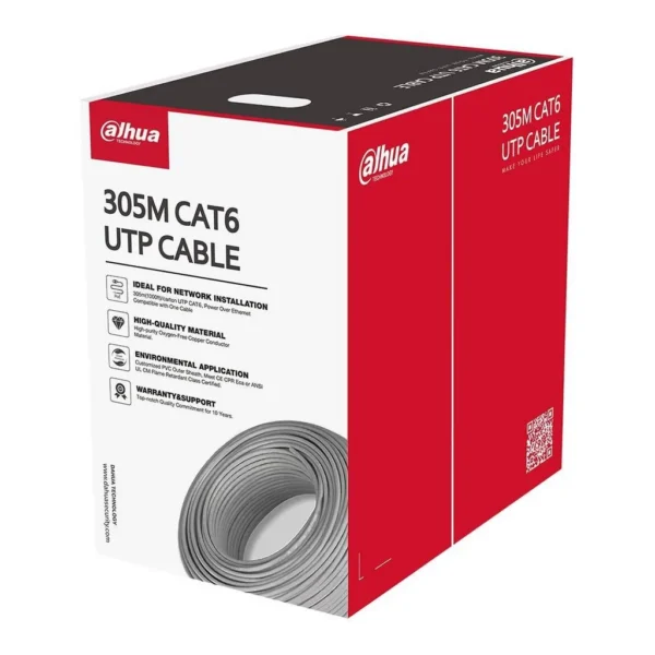 0ea74e12d06c50c423cca0009e46039a-hi.jpg Dahua 305M UTP CAT6 Cable, PVC Outer Sheath, CCA Conductor, HDPE Insulation Material, PE Separator Material, 23AWG Wire Gauge, Polyester Rip Cord, Grey
