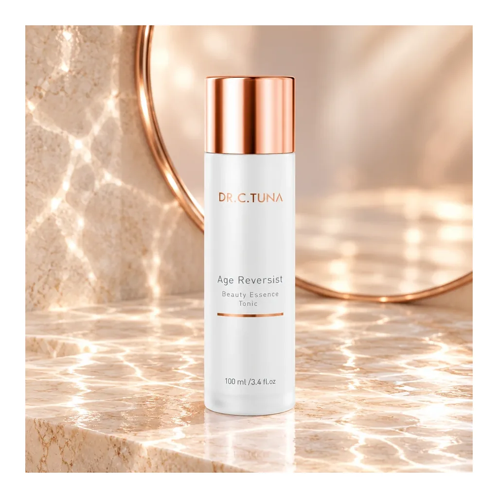 Farmasi Age Reversist Beauty Essence Tonic — Styled scene Farmasi Beauty Essence Tonic in rose-gold setting