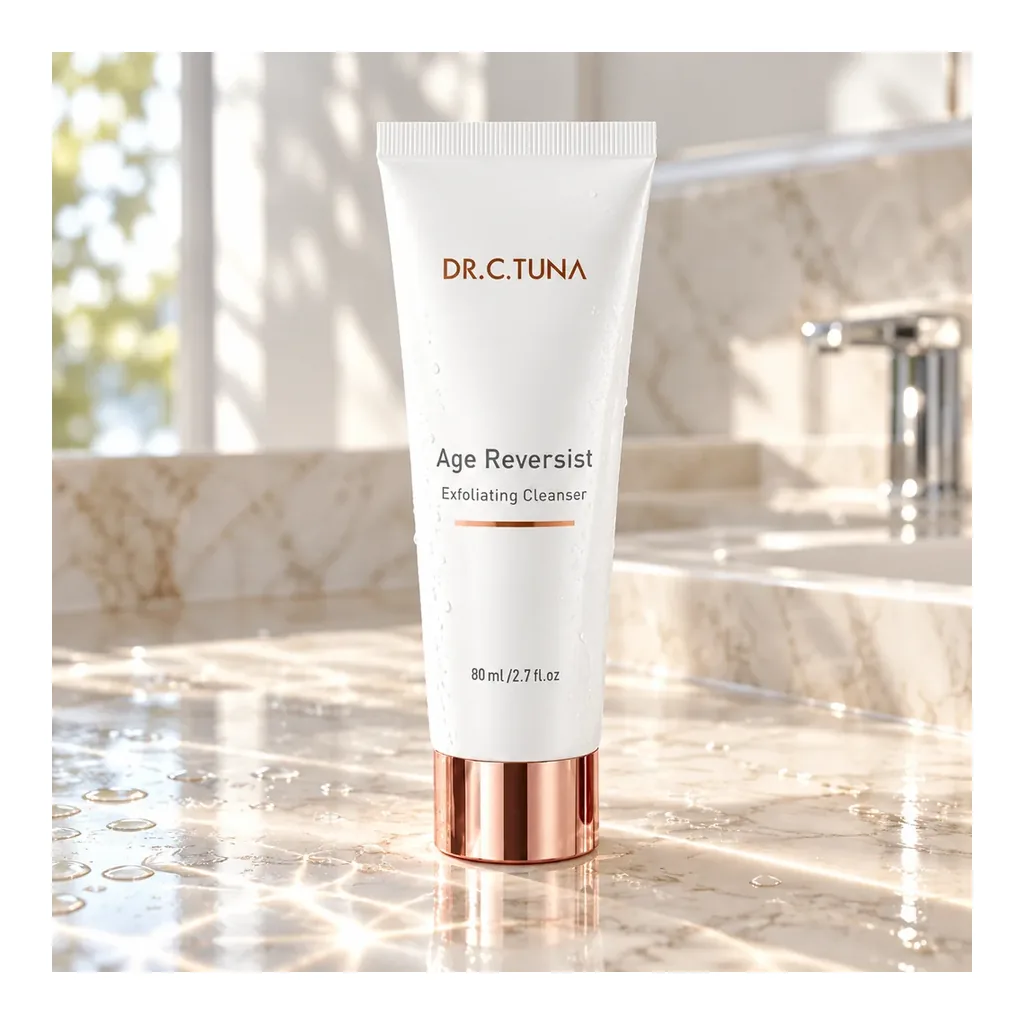 Farmasi Age Reversist Exfoliating Cleanser — Lifestyle Farmasi Exfoliating Cleanser in bathroom setting