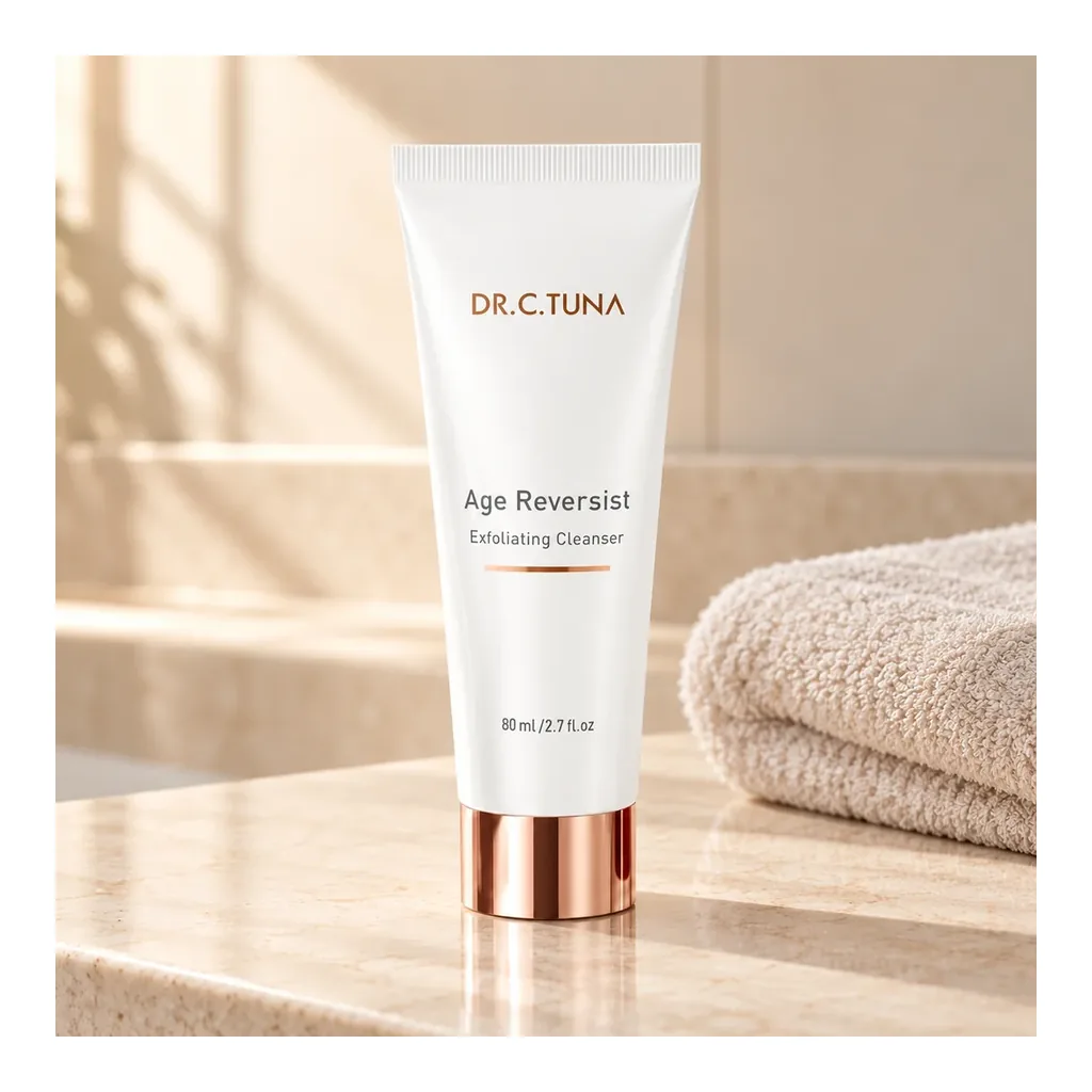 Farmasi Age Reversist Exfoliating Cleanser — Styled scene Farmasi Age Reversist Exfoliating Cleanser styled bathroom photograph