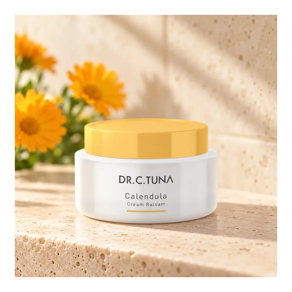 Farmasi Calendula Cream Balsam — Styled product scene Farmasi Calendula Cream Balsam jar in a styled scene