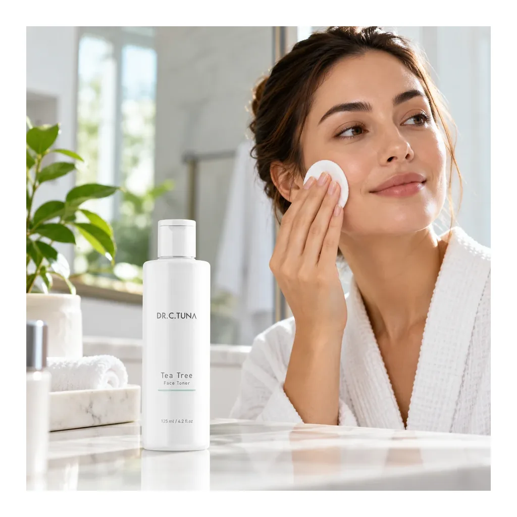 Farmasi Tea Tree Face Toner — Bathroom lifestyle Farmasi Tea Tree Face Toner in a bathroom lifestyle scene