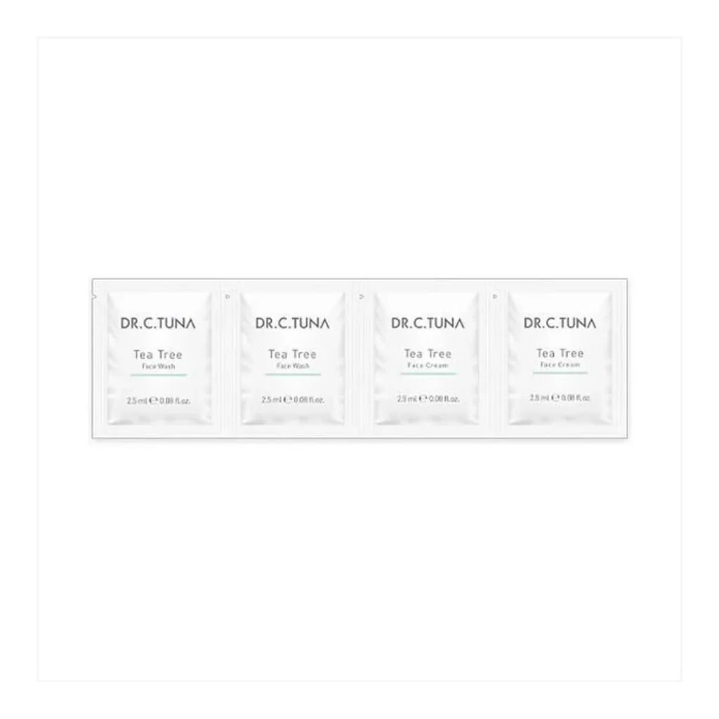 FARMASI Dr. C. Tuna Tea Tree Tester — 4 x 2.5 ml Sachets – Official packaging photograph FARMASI Dr. C. Tuna Tea Tree Tester — 4 x 2.5 ml Sachets – Official packaging photograph