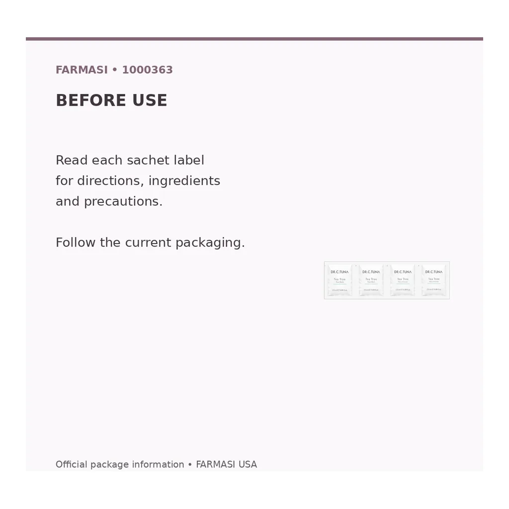 FARMASI Dr. C. Tuna Tea Tree Tester — 4 x 2.5 ml Sachets – Product use information FARMASI Dr. C. Tuna Tea Tree Tester — 4 x 2.5 ml Sachets – Product use information