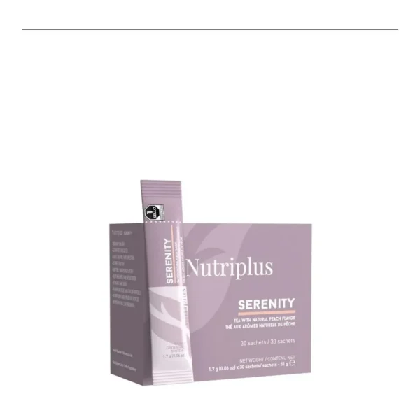 1000707-01-nutriplus-serenity-peach-tea-main-white-official-box-and-sachet Official Farmasi Nutriplus Serenity Peach Tea box and sachet on white background