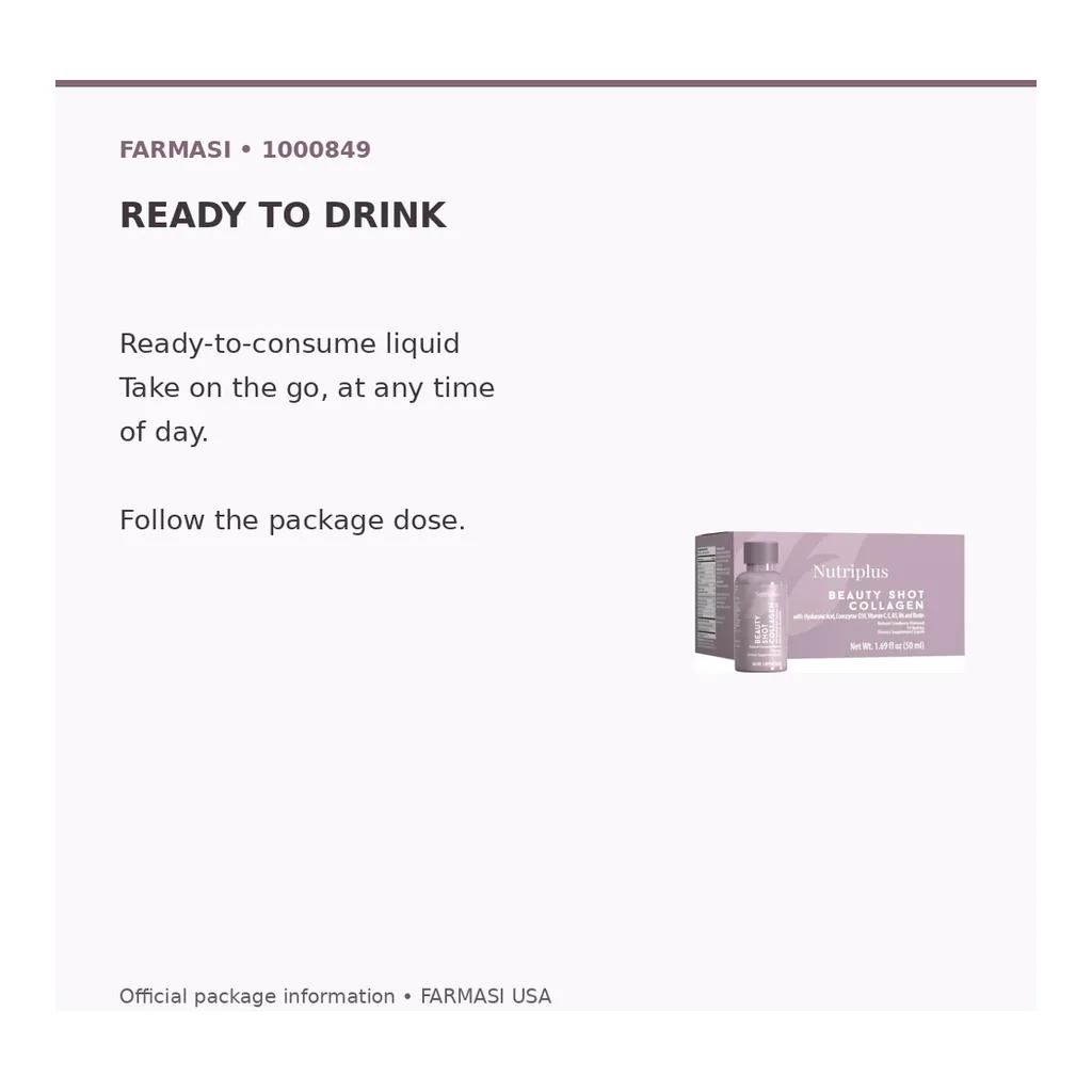 FARMASI Nutriplus Beauty Shot Collagen — Natural Cranberry, 15 x 50 ml – Product use information FARMASI Nutriplus Beauty Shot Collagen — Natural Cranberry, 15 x 50 ml – Product use information