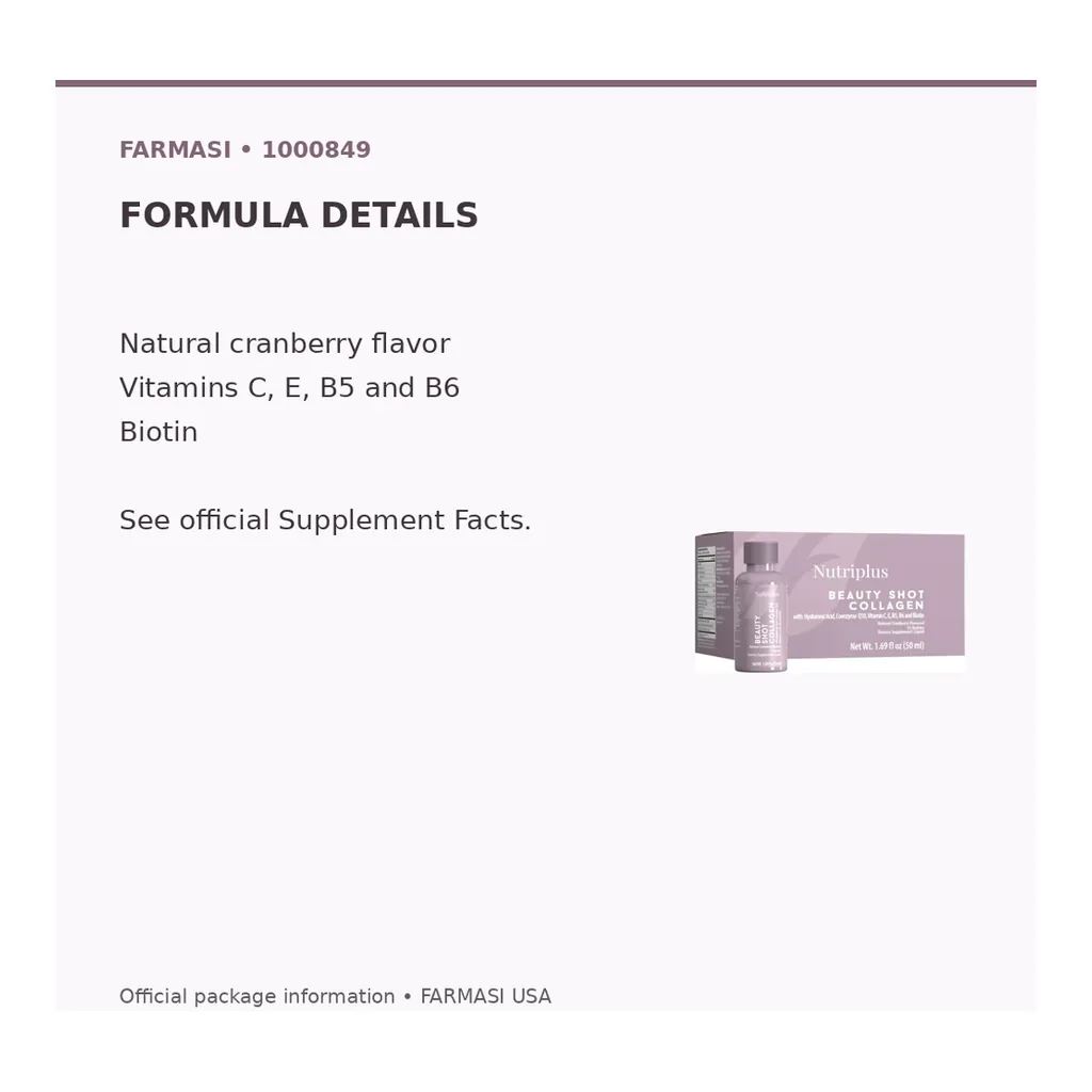FARMASI Nutriplus Beauty Shot Collagen — Natural Cranberry, 15 x 50 ml – Verified format and reference FARMASI Nutriplus Beauty Shot Collagen — Natural Cranberry, 15 x 50 ml – Verified format and reference