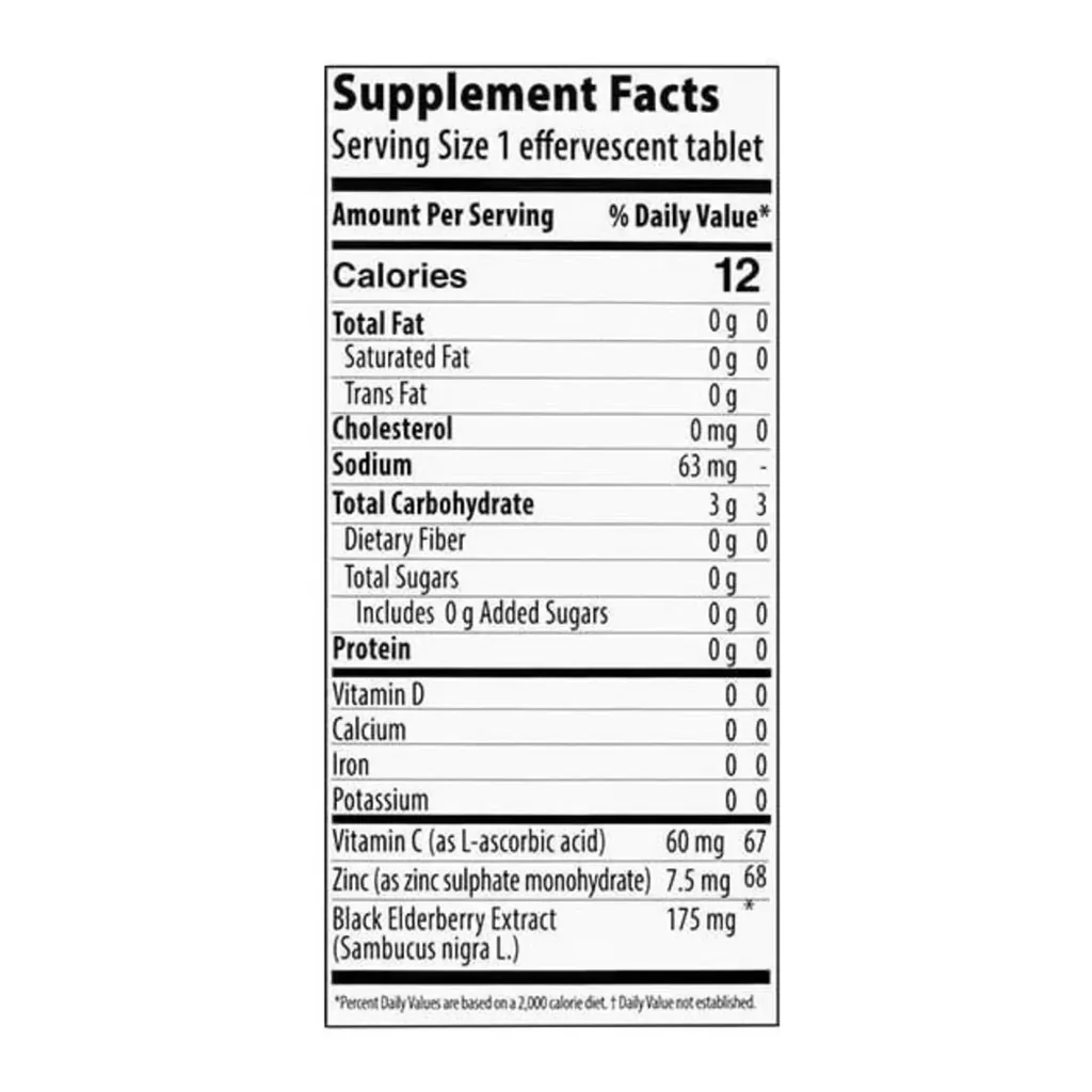 FARMASI Nutriplus Sambucus Effervescent Tablets, 15 Tablets – Official Supplement Facts FARMASI Nutriplus Sambucus Effervescent Tablets, 15 Tablets – Official Supplement Facts