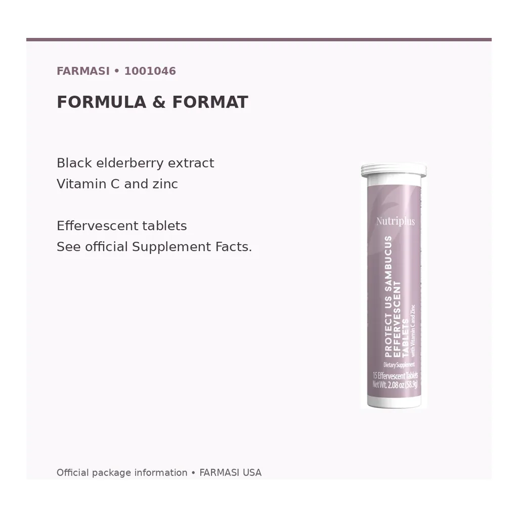 FARMASI Nutriplus Sambucus Effervescent Tablets, 15 Tablets – Verified formula and format FARMASI Nutriplus Sambucus Effervescent Tablets, 15 Tablets – Verified formula and format