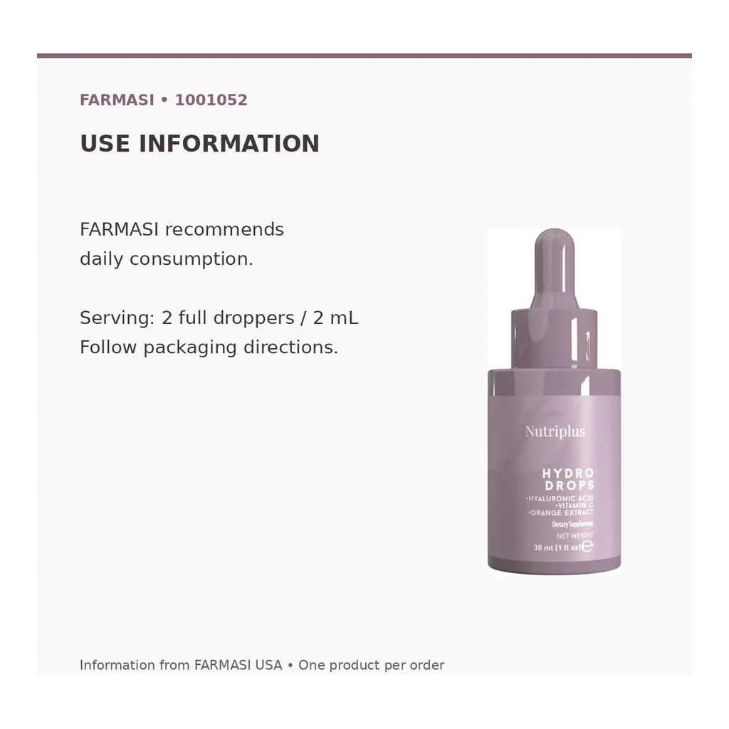 FARMASI Nutriplus Hydro Drops – 30 mL – Official daily directions FARMASI Nutriplus Hydro Drops – 30 mL – Official daily directions