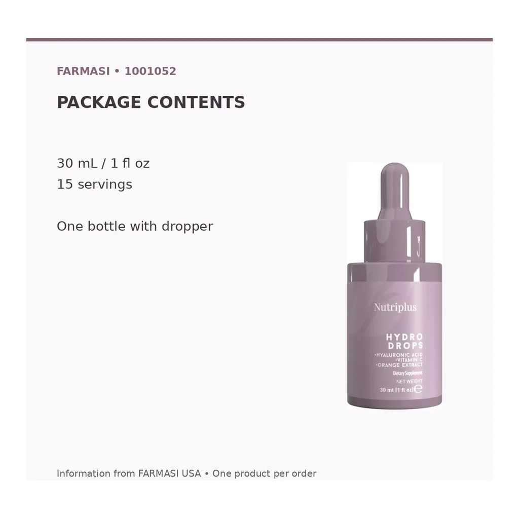 FARMASI Nutriplus Hydro Drops – 30 mL – Verified package contents FARMASI Nutriplus Hydro Drops – 30 mL – Verified package contents