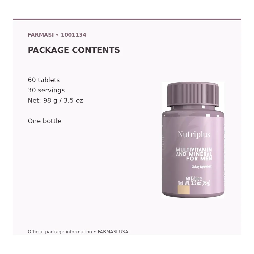 FARMASI Nutriplus Multivitamin and Mineral for Men, 60 Tablets – Verified package contents FARMASI Nutriplus Multivitamin and Mineral for Men, 60 Tablets – Verified package contents