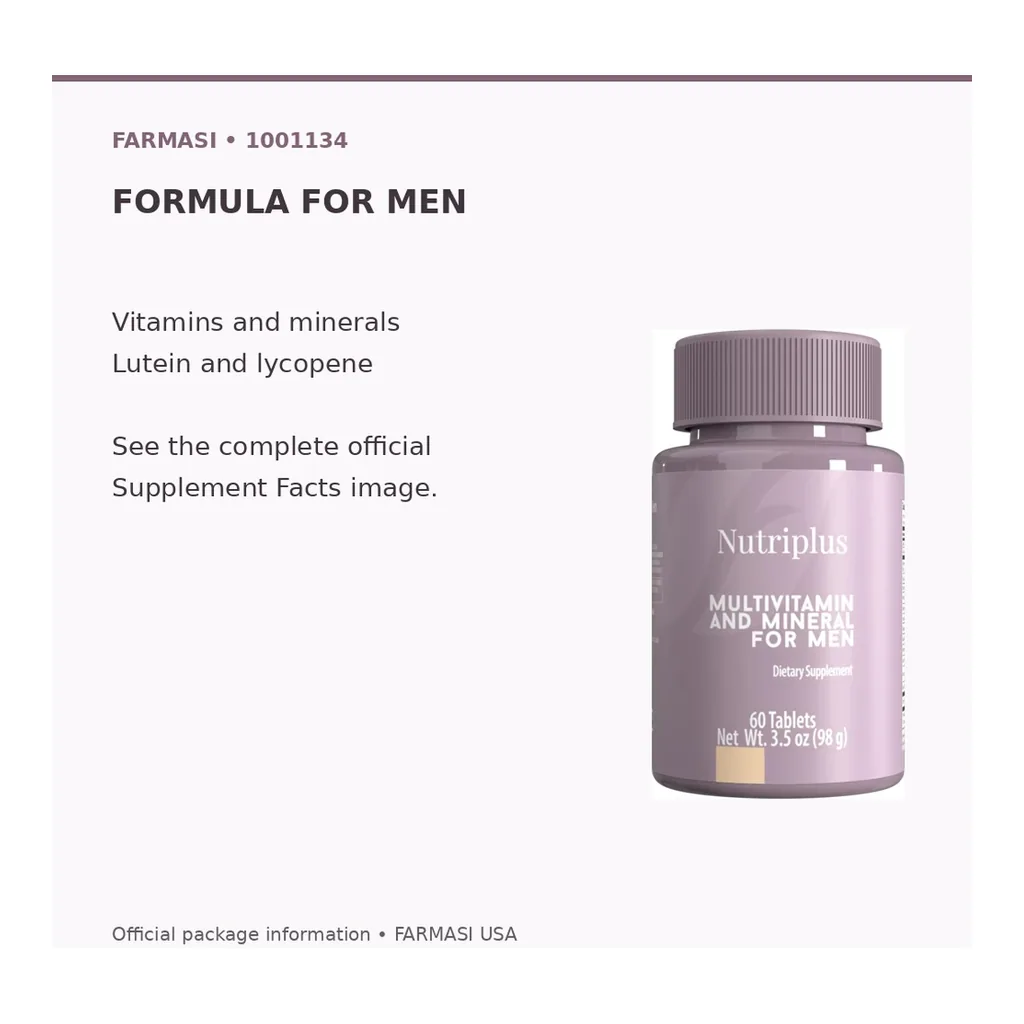 FARMASI Nutriplus Multivitamin and Mineral for Men, 60 Tablets – Verified formula and format FARMASI Nutriplus Multivitamin and Mineral for Men, 60 Tablets – Verified formula and format