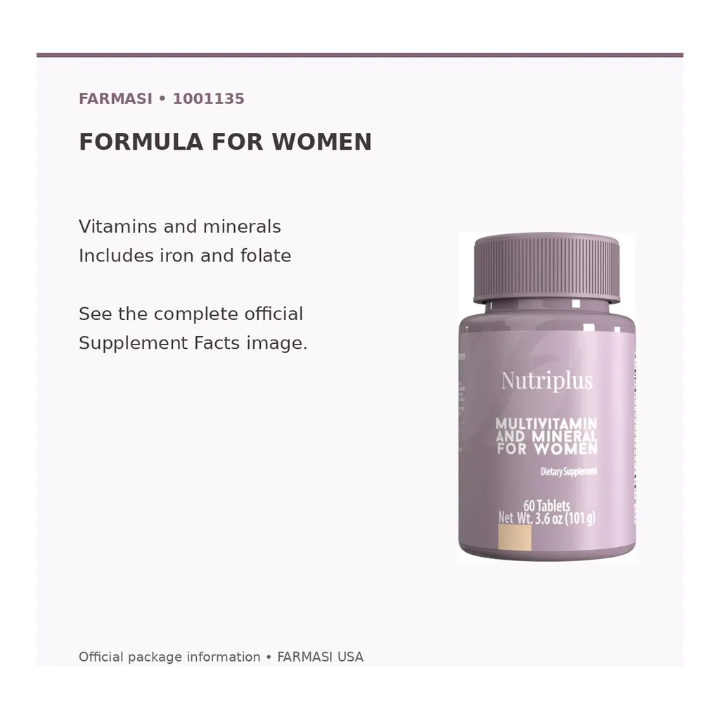 FARMASI Nutriplus Multivitamin and Mineral for Women, 60 Tablets – Verified formula and format FARMASI Nutriplus Multivitamin and Mineral for Women, 60 Tablets – Verified formula and format