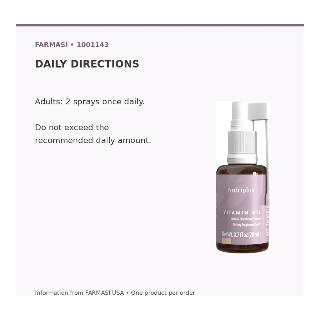 FARMASI Nutriplus Vitamin B12 Oral Spray – 20 mL – Official daily directions FARMASI Nutriplus Vitamin B12 Oral Spray – 20 mL – Official daily directions