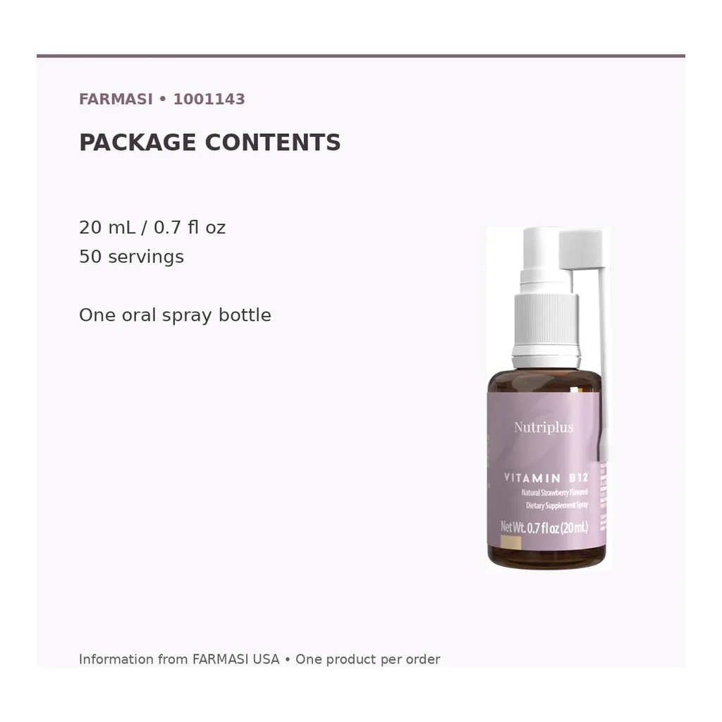 FARMASI Nutriplus Vitamin B12 Oral Spray – 20 mL – Verified package contents FARMASI Nutriplus Vitamin B12 Oral Spray – 20 mL – Verified package contents
