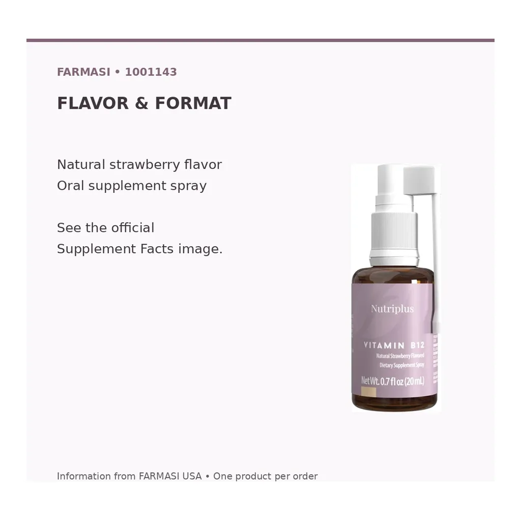 FARMASI Nutriplus Vitamin B12 Oral Spray – 20 mL – Verified formula and format FARMASI Nutriplus Vitamin B12 Oral Spray – 20 mL – Verified formula and format