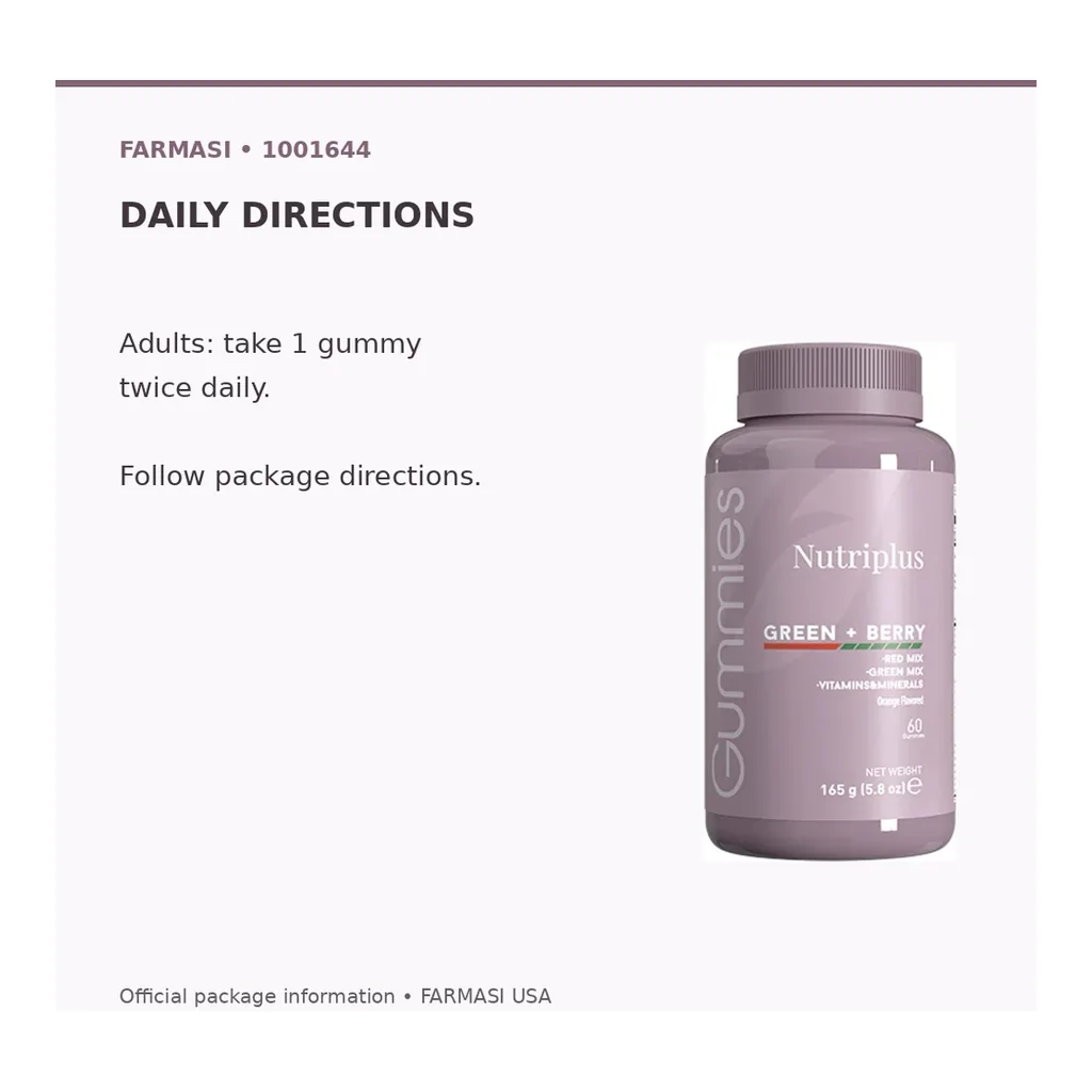 FARMASI Nutriplus Green & Berry Gummies, 60 Gummies – Official daily directions FARMASI Nutriplus Green & Berry Gummies, 60 Gummies – Official daily directions