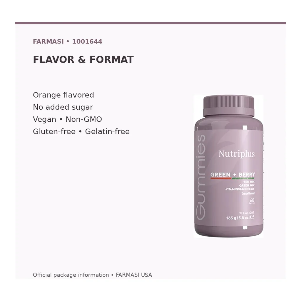 FARMASI Nutriplus Green & Berry Gummies, 60 Gummies – Verified formula and format FARMASI Nutriplus Green & Berry Gummies, 60 Gummies – Verified formula and format