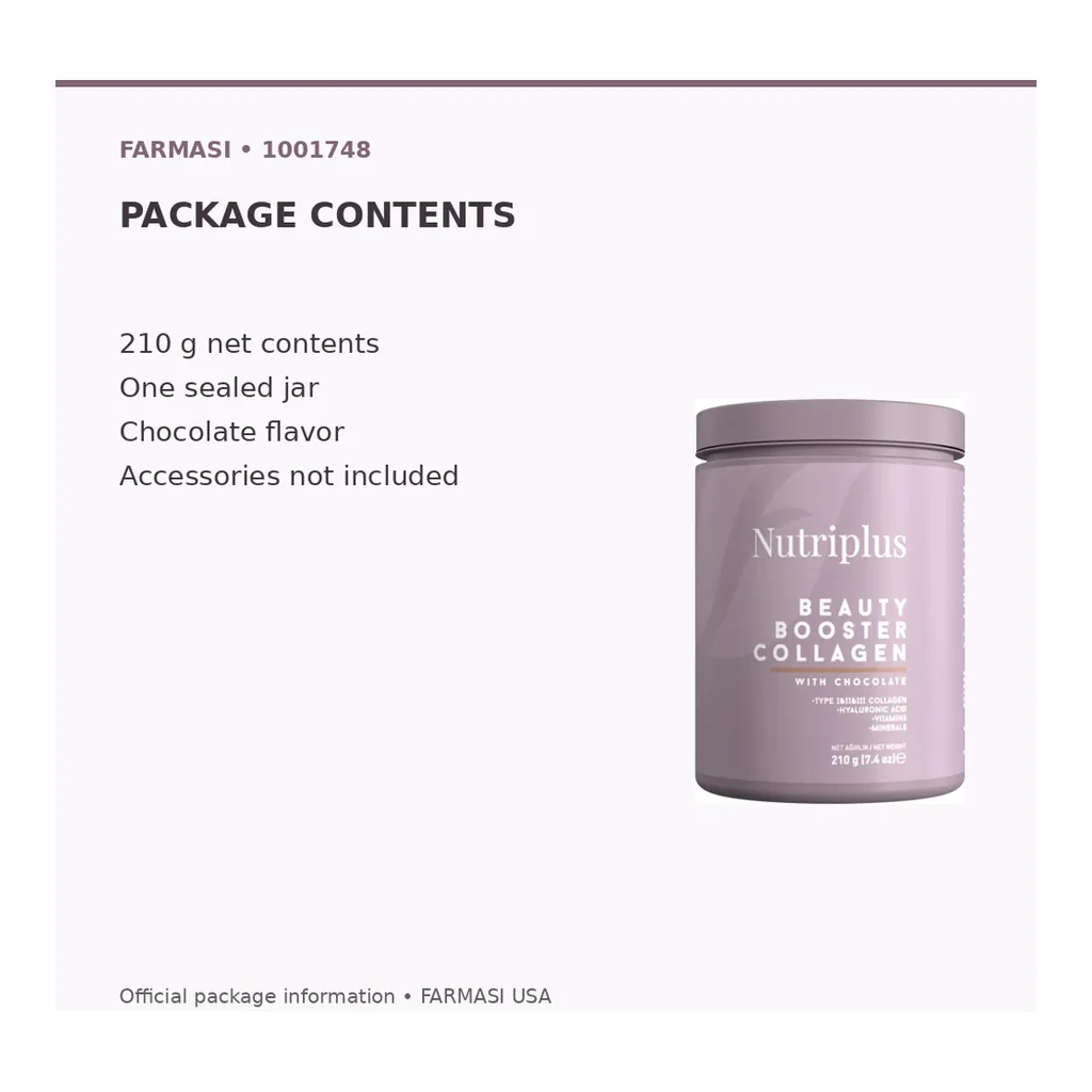 FARMASI Nutriplus Beauty Booster Collagen – Chocolate, 210 g – Package contents FARMASI Nutriplus Beauty Booster Collagen – Chocolate, 210 g – Package contents