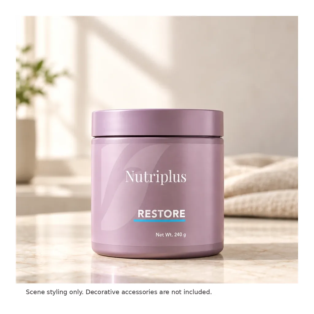 FARMASI Nutriplus Restore, 240 g – Styled countertop scene; decorative accessories not included FARMASI Nutriplus Restore, 240 g – Styled countertop scene; decorative accessories not included