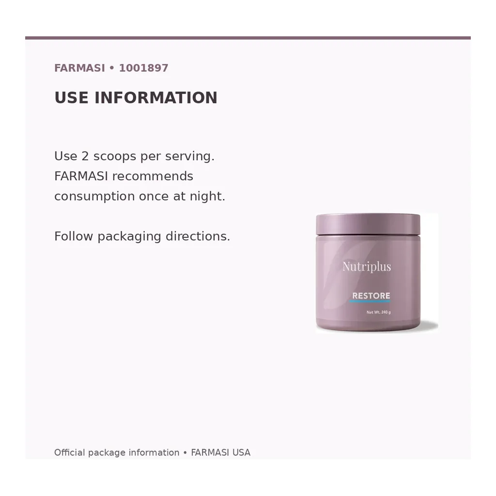 FARMASI Nutriplus Restore, 240 g – Official daily directions FARMASI Nutriplus Restore, 240 g – Official daily directions